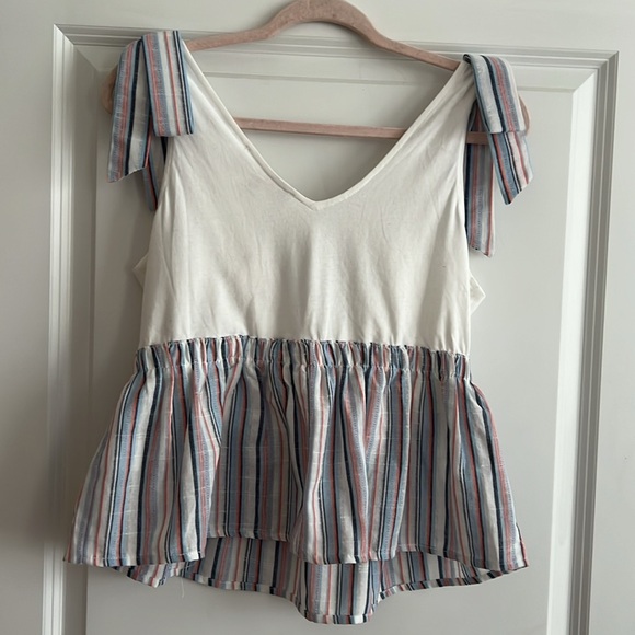 NWT - Anthropologie Dolan White Striped Contrast Vneck Tie Tank Size Medium - Picture 4 of 7